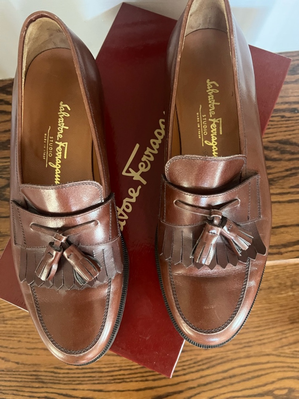 Salvatore Ferragamo Brown Leather Kiltie Tassel Slip-On Loafers